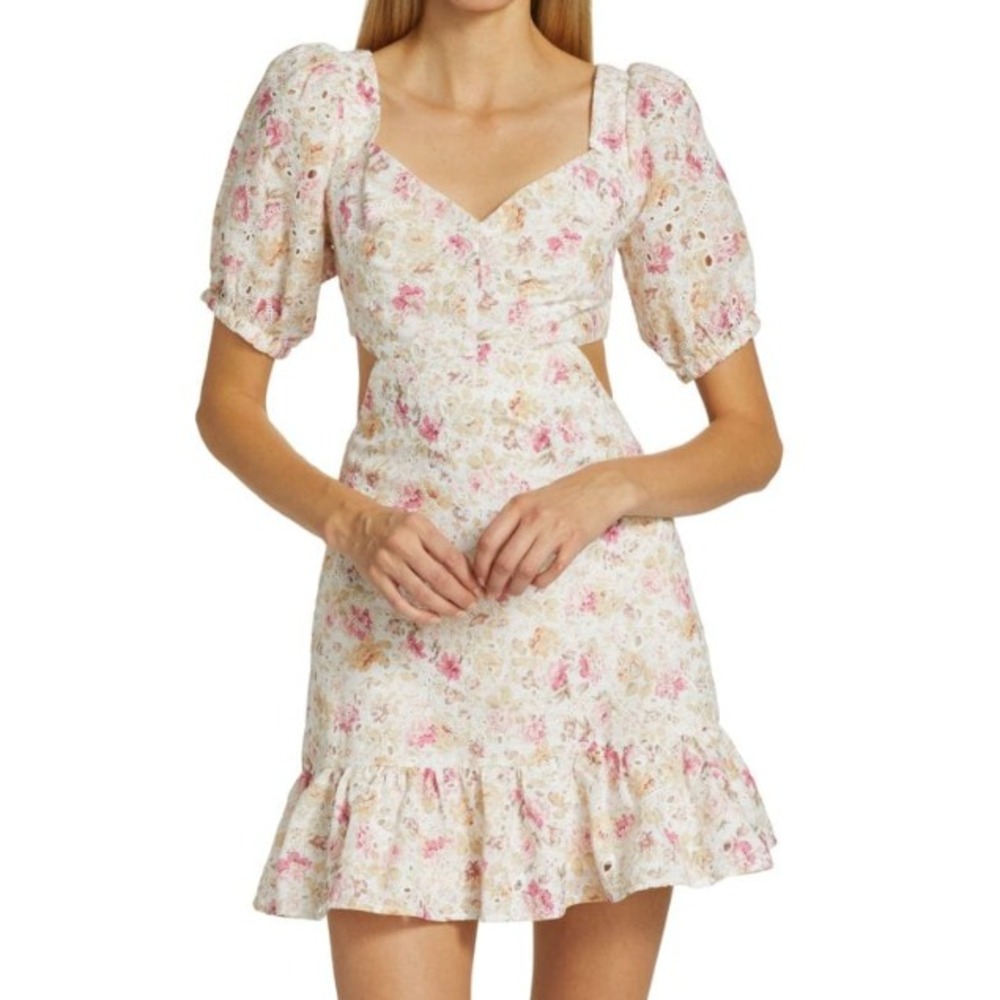 ASTR The Label Dorinne Floral Puff Sleeve Mini Dress Women's Size XS